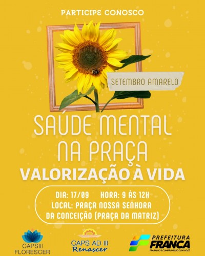 CAPSs realizam &lsquo;Sa&uacute;de Mental na Pra&ccedil;a&rsquo; neste s&aacute;bado